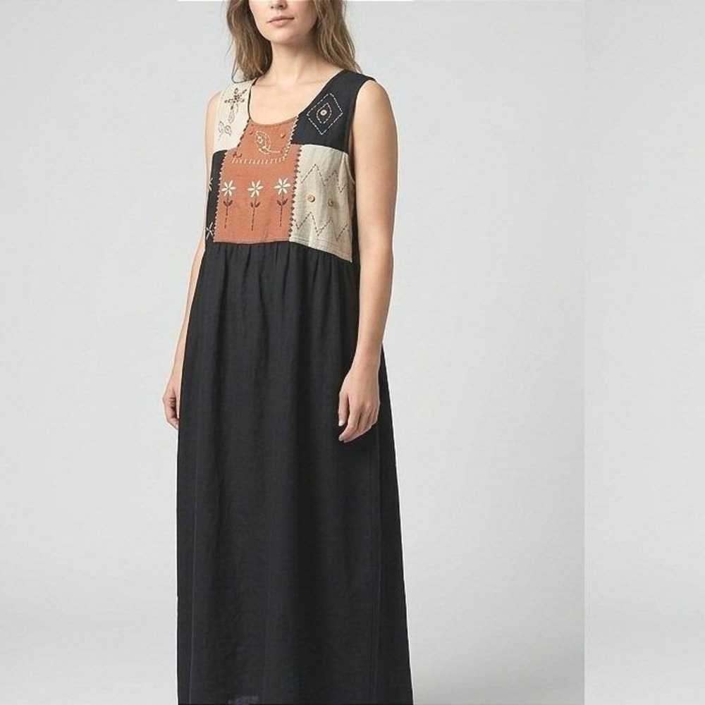 VTG 90s Cottagecore Patchwork Embroidered Linen Sleeveless Top Brownstone Studio